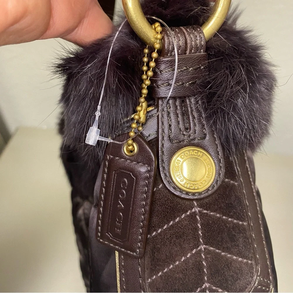 EUC Vintage Coach Brown Rabbit Fur Nylon Quilted Hobo Bag - Limited Edition - Picture 7 of 13
